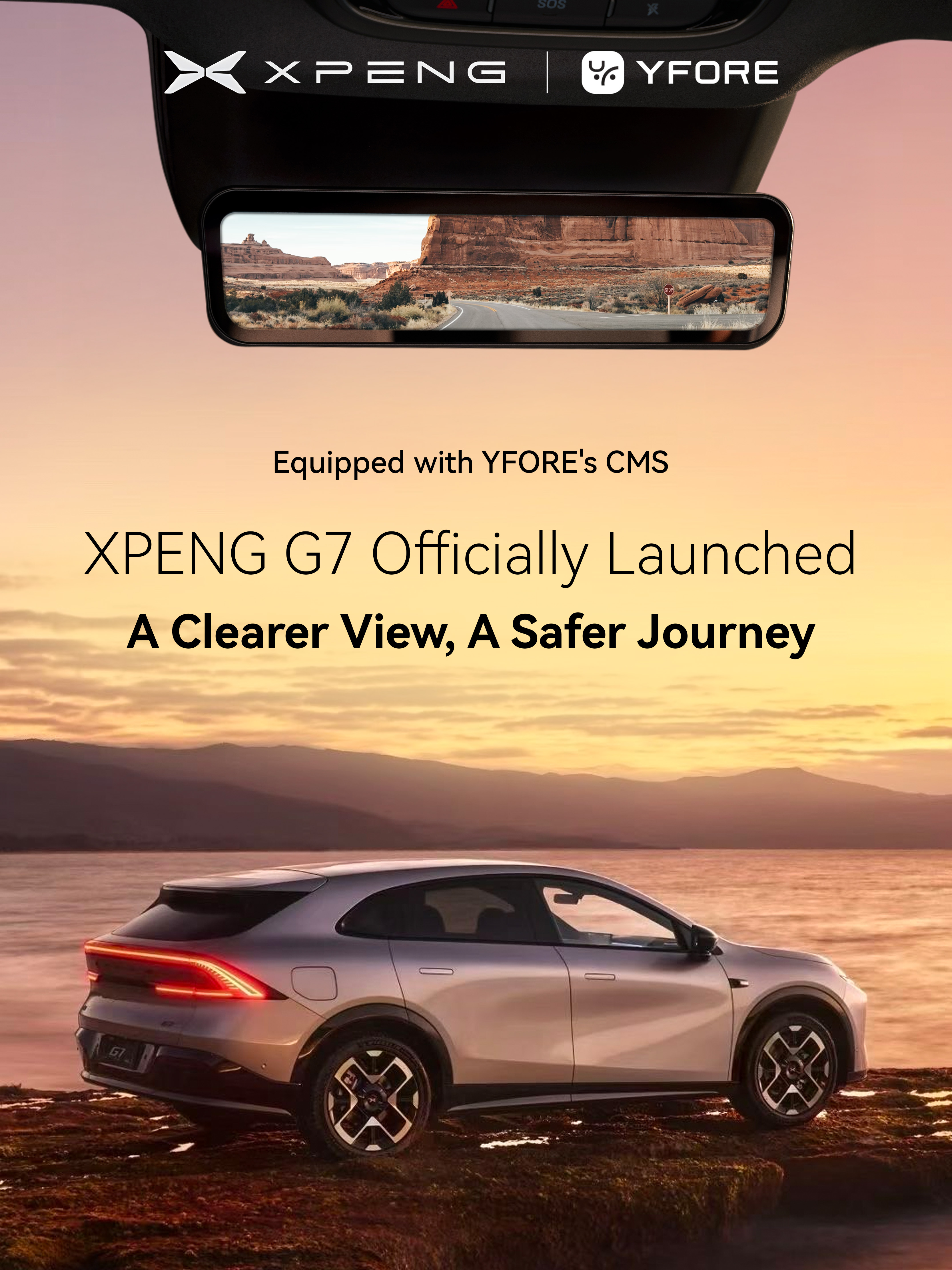 YFORE Streaming Media Rearview Mirror Empowers XPENG G7, Delivering “Vision Black Tech”